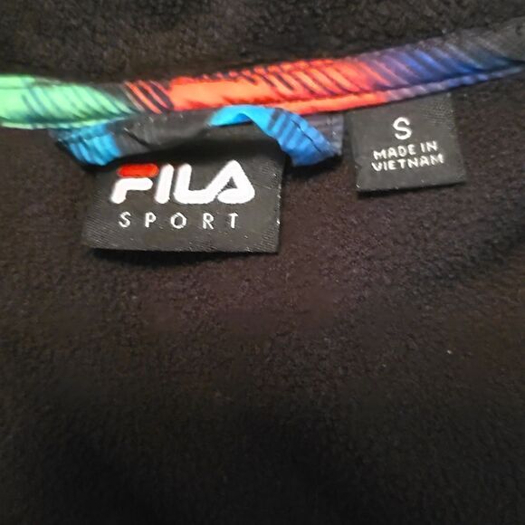 Fila Sport Women's Size S Black  Zip Up Fleece Jacket Rainbow Yoke Pockets - Picture 8 of 11